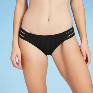 NWOT Women's Strappy Side Cheeky Bikini Bottom - Shade & Shore™ Black Medium